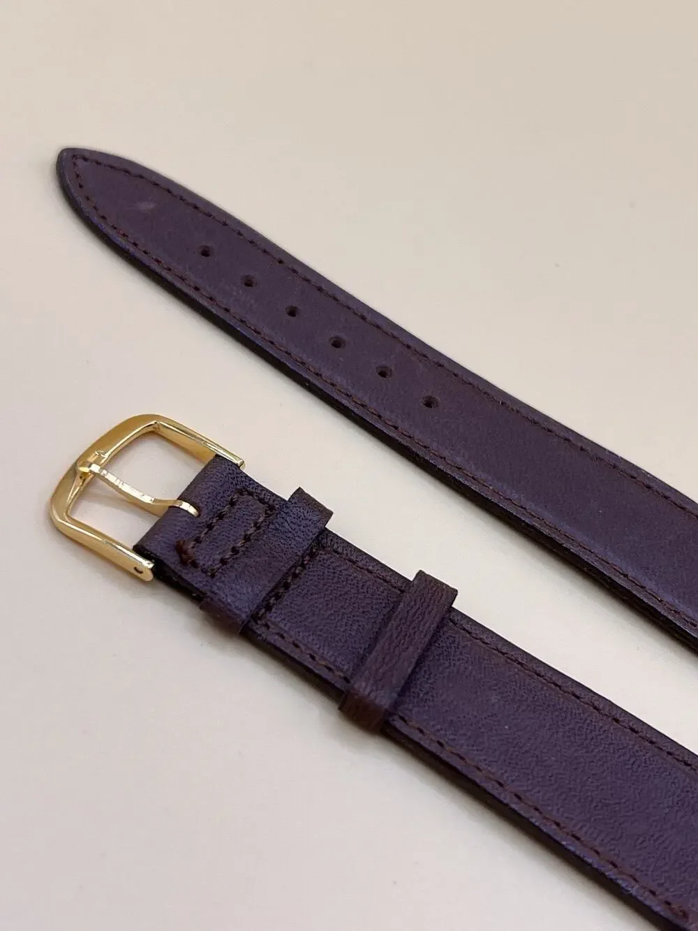 19mm KREISLER Genuine Calfskin Brown NOS Vintage Watch Band & Gold-Tone Buckle